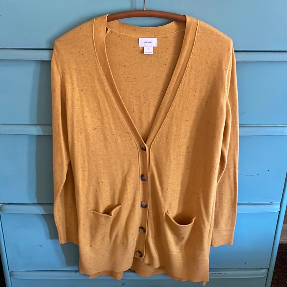 Old Navy Lightweight Long Cardigan Gold Yellow Pockets Women’s Size XS